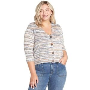 Lane Bryant V-Neck Cropped Cardigan Sweater Multicolor Size 14/16